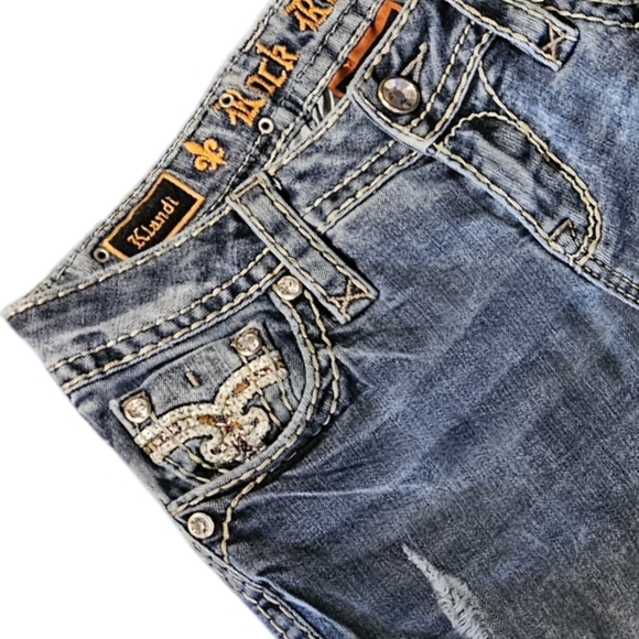 Rock Revival Blue Straight Leg Jeans with Ornate Embroidery - Picture 4 of 7